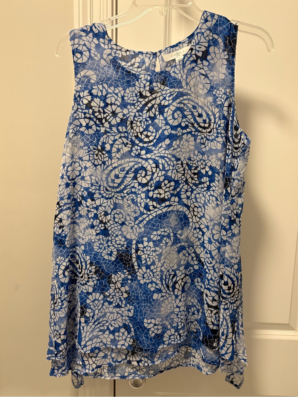 Fever Blue and White Floral Print Sleeveless Camisole